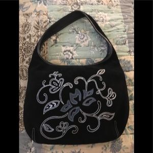 Liz Claiborne Navy blue embroidered suede.